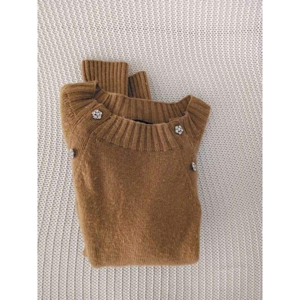 J.Crew Glam Crystal Button Camel Knit Sweater S/M Retro Minimalist - Picture 9 of 9